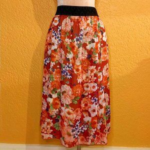 LuLaRoe Red Lola Skirt Floral Design
